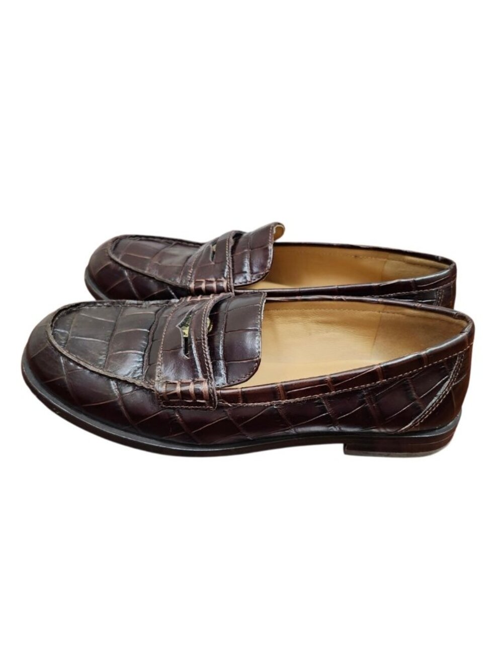 Madewell Croc Embossed Leather Penny Loafers Brown Women's Size 8.5 - Picture 6 of 13